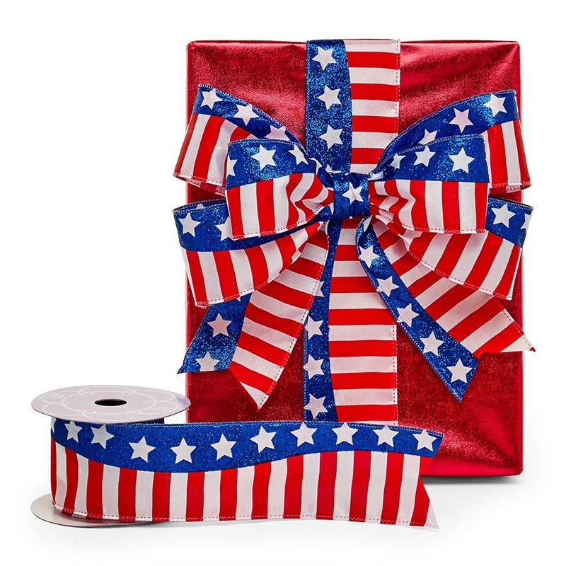 American Stars and Stripes Ribbon 2 1/2 '' X 10 yd - 1 / ROLL