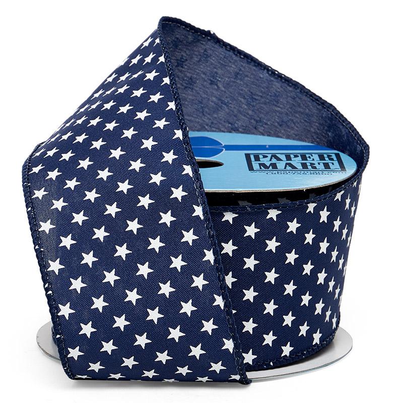 White Stars On Wired Ribbon Navy / White Color 1 / ROLL