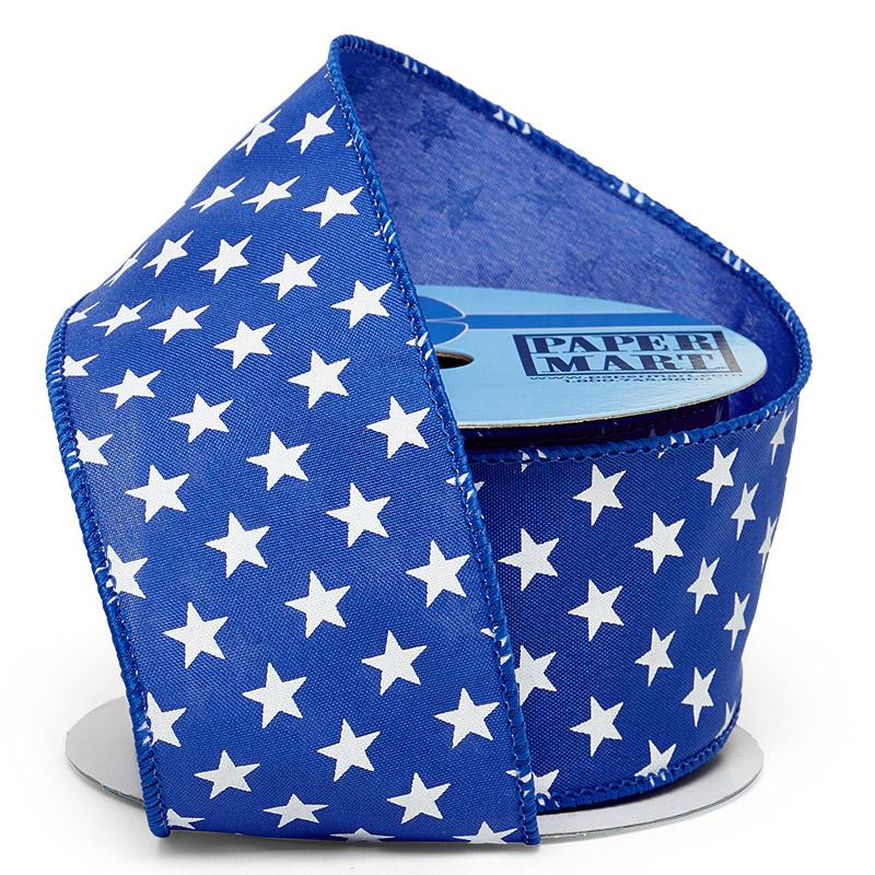 White Stars On Wired Ribbon Blue / White Color 1 / ROLL