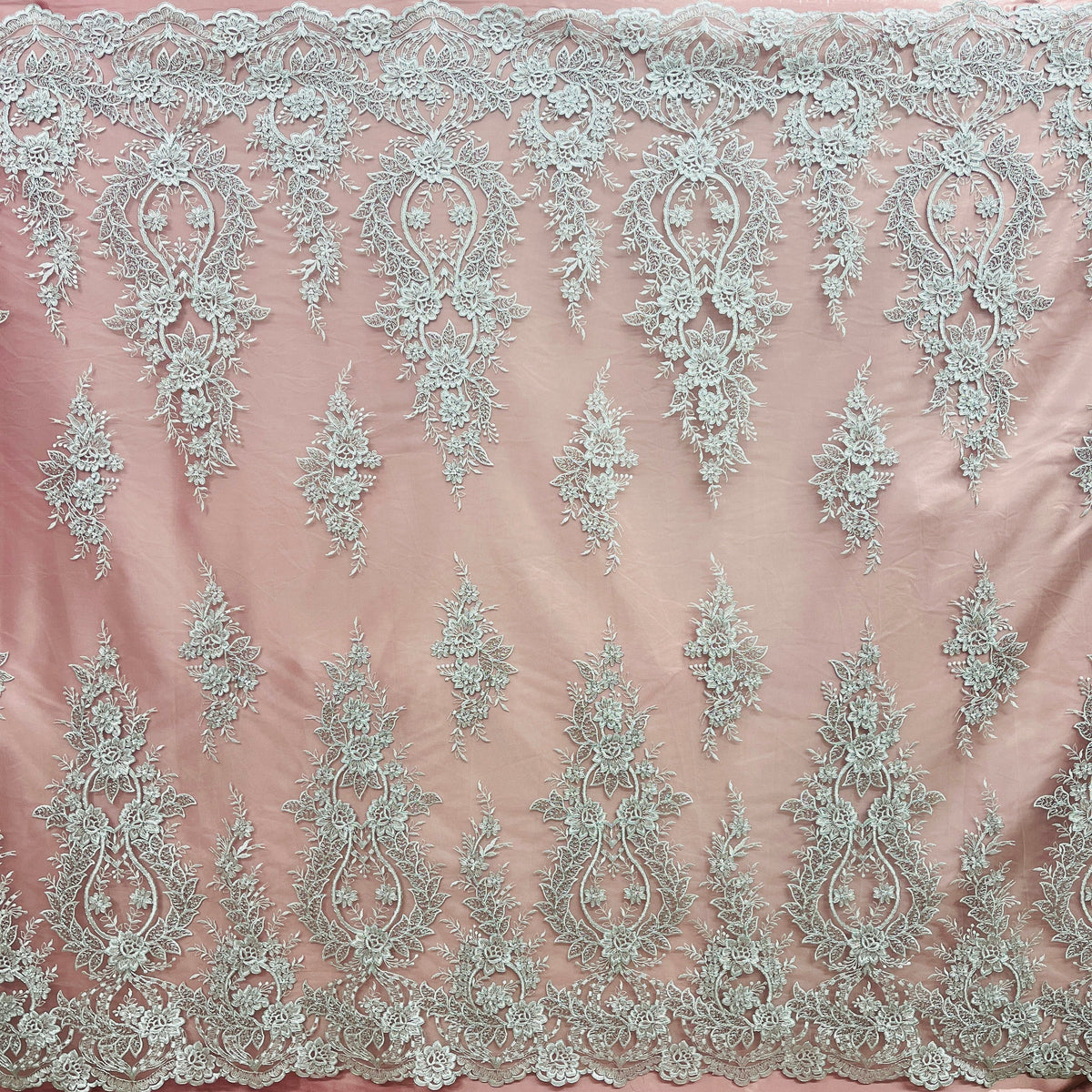 1 Yard Corded Bridal Lace Fabric Embroidered on 100% Polyester Net Mesh 54" Wide