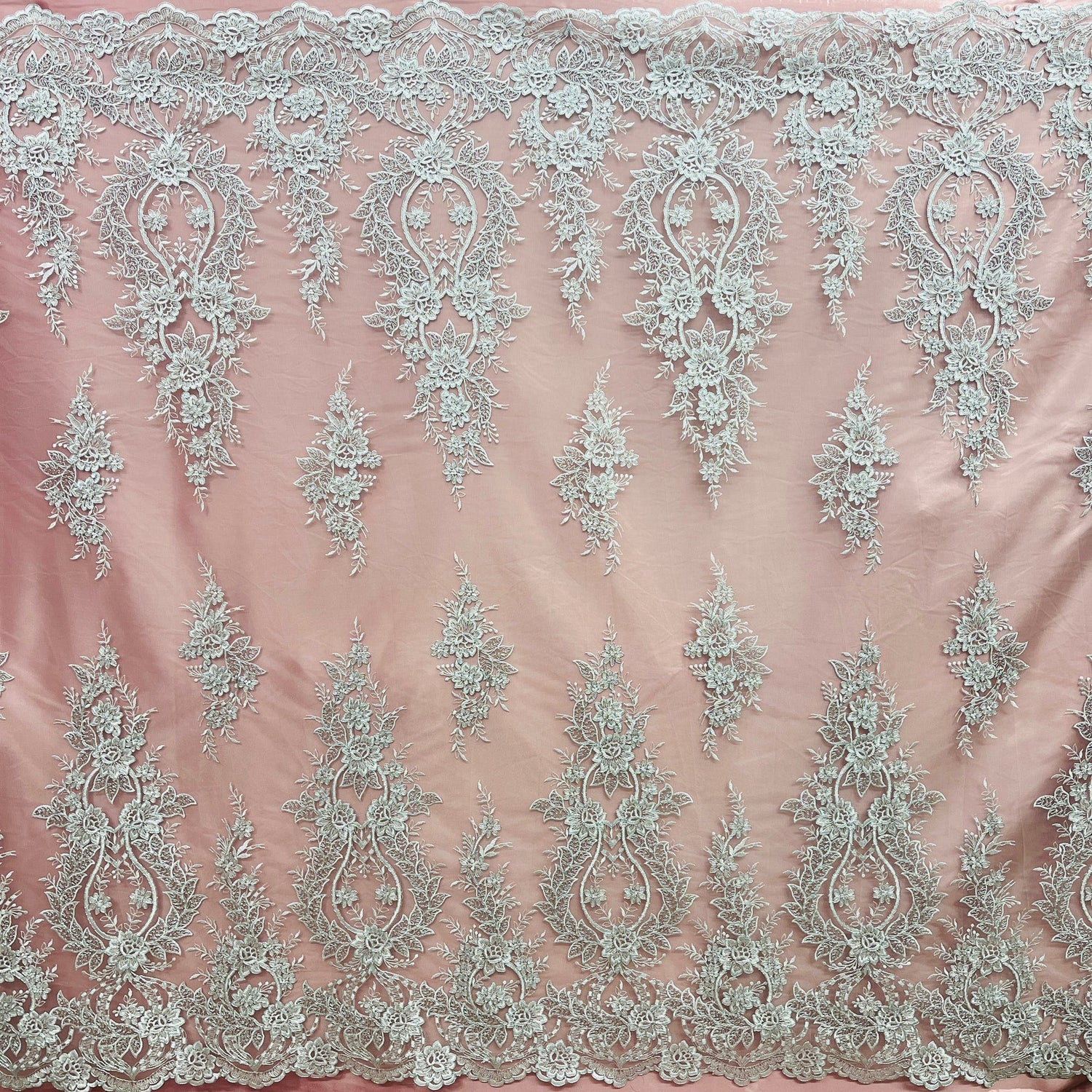 1 Yard Exquisite Corded Bridal Lace Fabric Embroidered on Premium Polyester Mesh 54