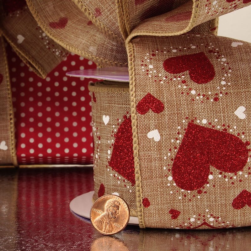 Plenty O Hearts Rustic Fabric Ribbon 2 1/2 '' X 10 yd - 1 / ROLL
