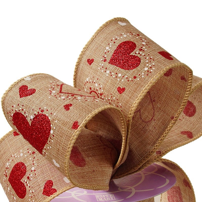Plenty O Hearts Rustic Fabric Ribbon 2 1/2 '' X 10 yd - 1 / ROLL