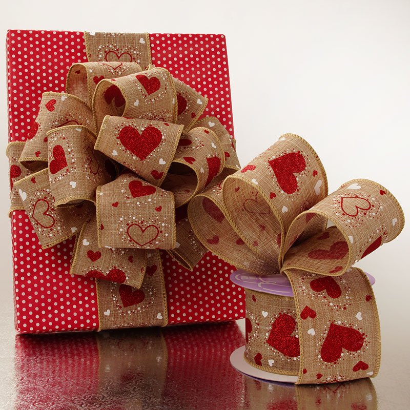 Plenty O Hearts Rustic Fabric Ribbon 2 1/2 '' X 10 yd - 1 / ROLL
