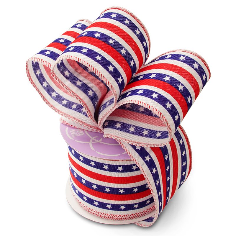 American Star Spangled Ribbon 2 1/2 '' X 10 yd American Star Spangle on White Color 1 / ROLL