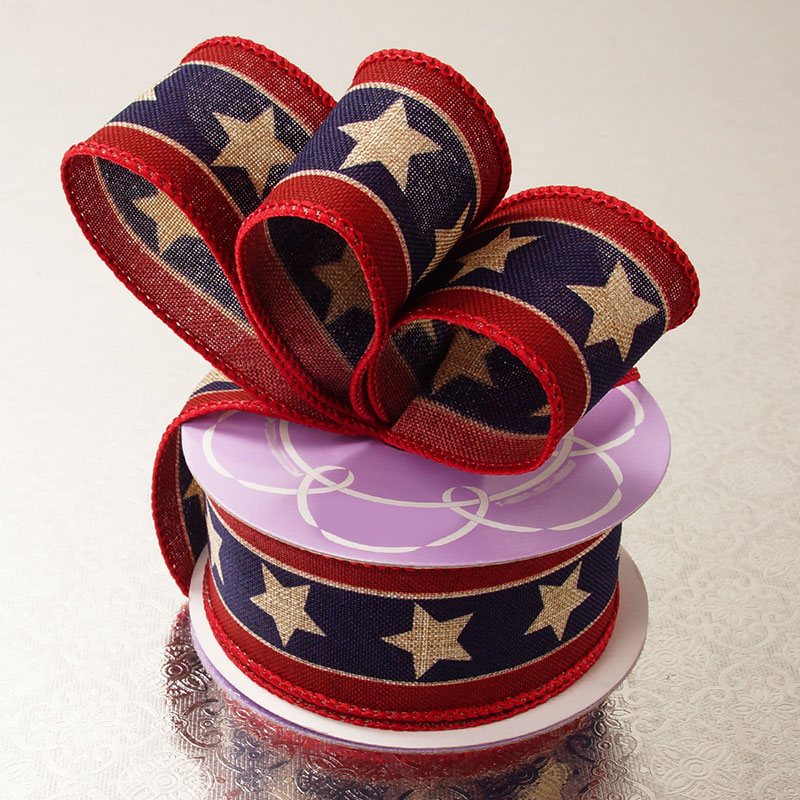 American Star Ribbon 1 1/2 '' X 10 yd American Stars on Natural Color 1 / ROLL