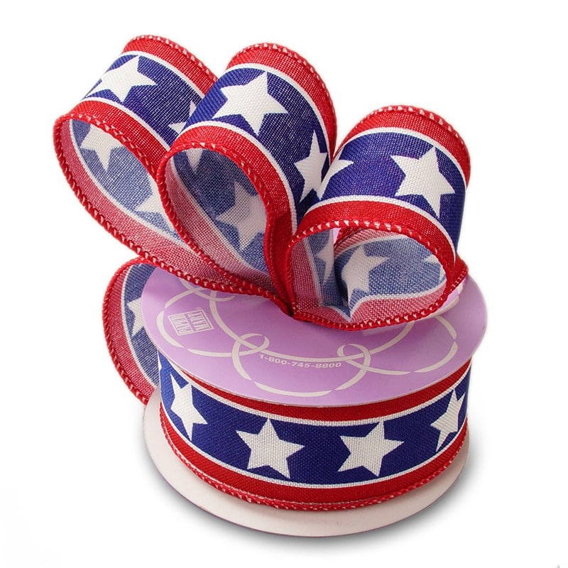 American Star Ribbon 1 1/2 '' X 10 yd American Stars on White Color 1 / ROLL