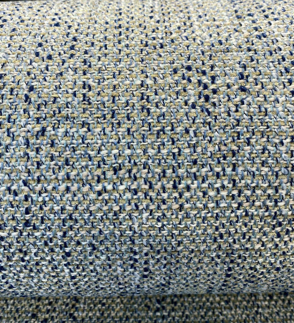 Hampton Blue Capri Tweed Polyester Fabric - Light Blue, Navy Blue Hint Of Beige And White, 54" Width (1 Yard)