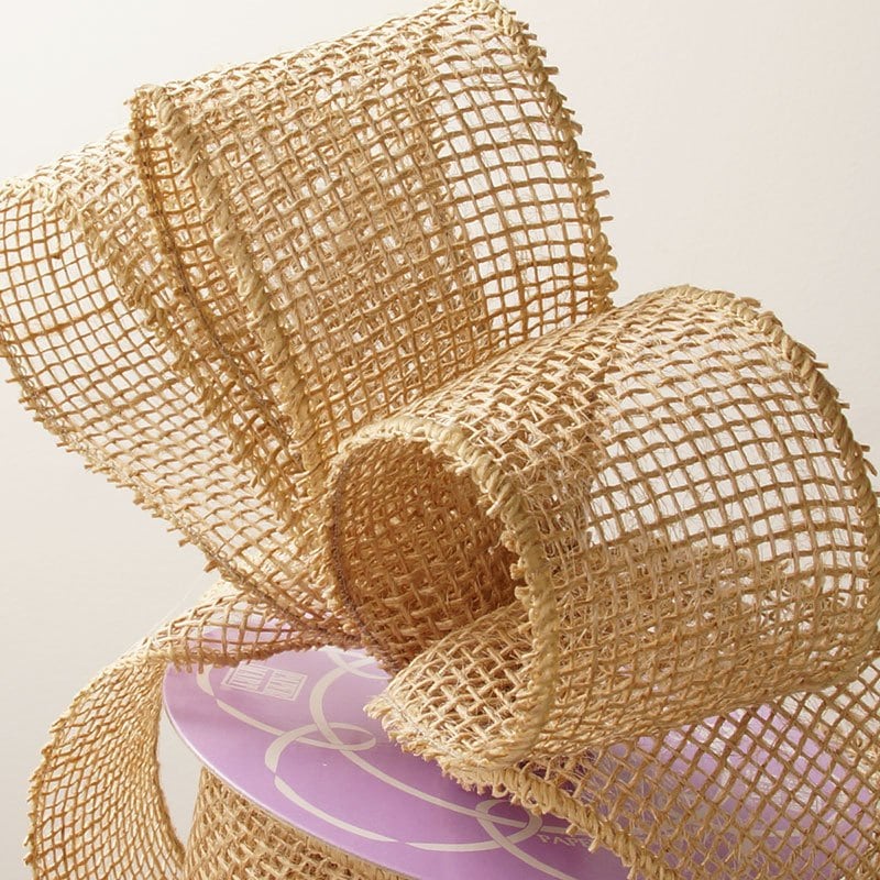 Natural Mesh Burlap Wired Ribbon 2 1/2 '' X 10 yd - 1 / ROLL