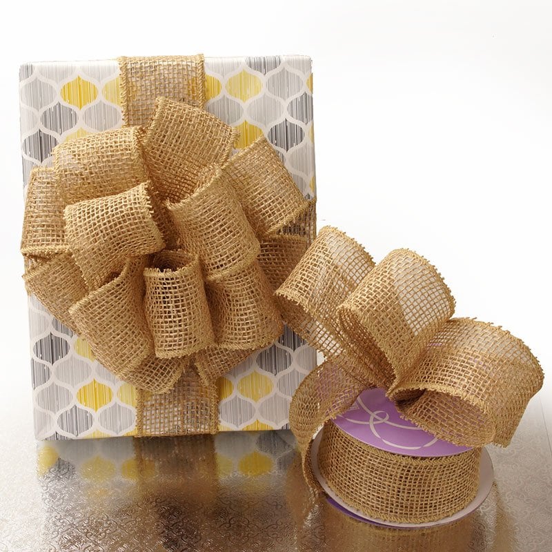 Natural Mesh Burlap Wired Ribbon 2 1/2 '' X 10 yd - 1 / ROLL