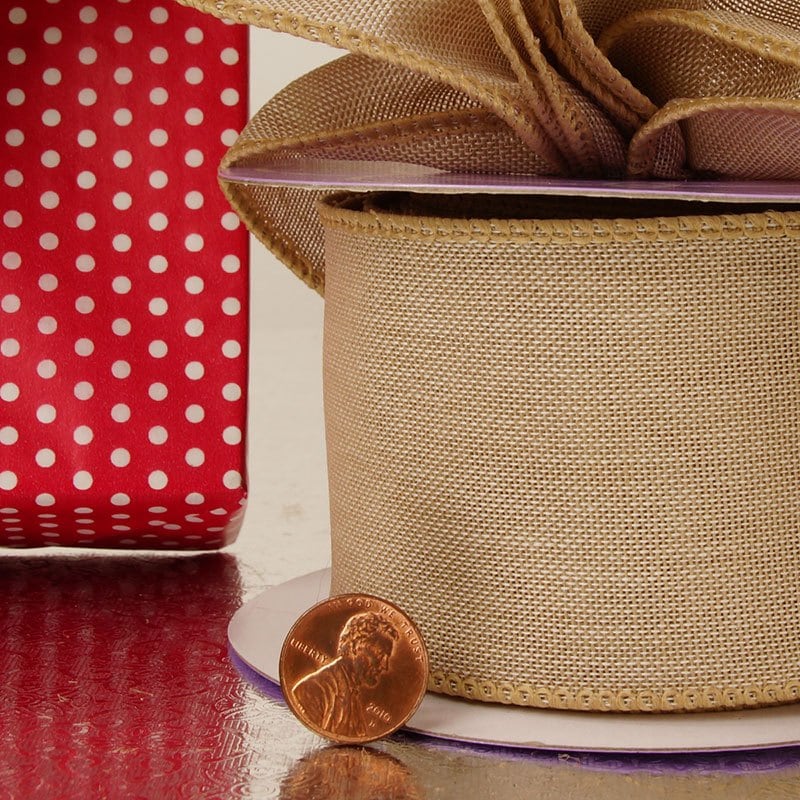 Natural Raw Linen Look Wired Ribbon 2 1/2 '' X 10 yd - 1 / ROLL