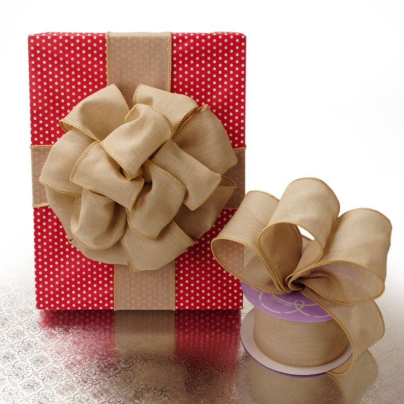 Natural Raw Linen Look Wired Ribbon 2 1/2 '' X 10 yd - 1 / ROLL