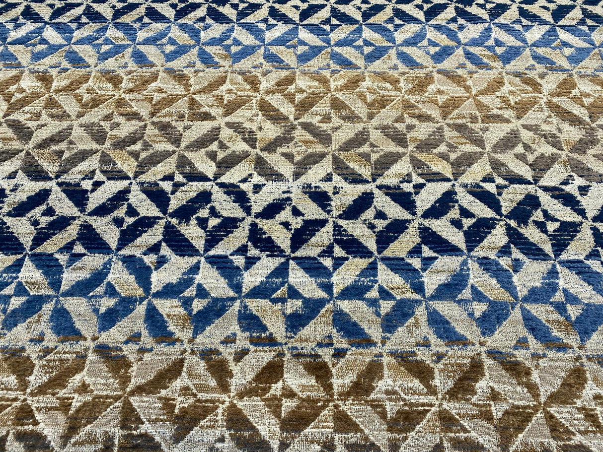 Barrow Temptation Chenille Upholstery Fabric - Regatta Blue, Navy Blue/Blue Brown/Tan On Beige Cream Background, 58" Width (1 Yard)