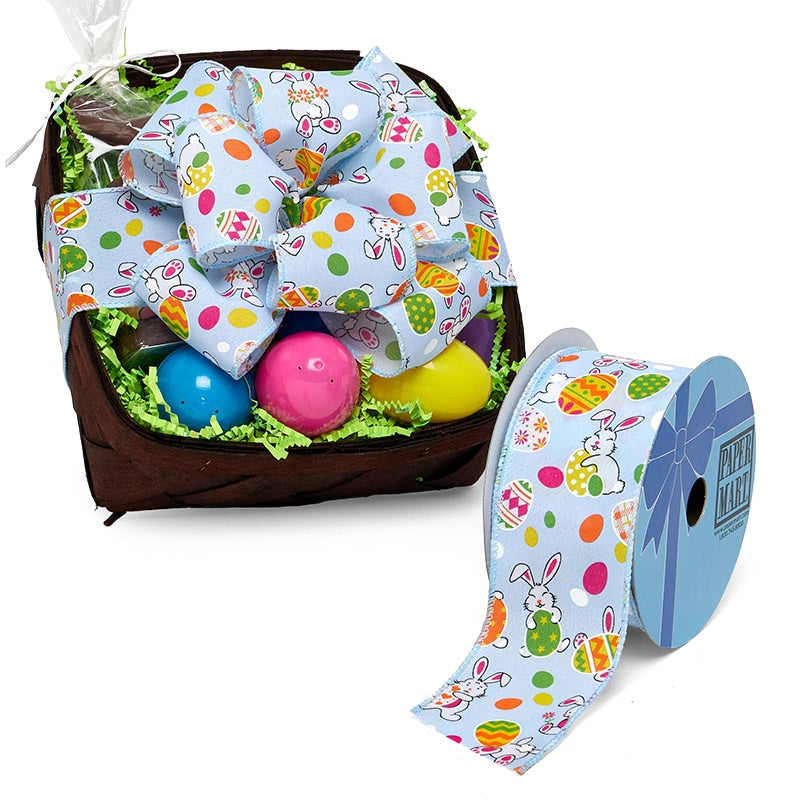 Bunnies & Eggs Wired Ribbon 2 1/2 '' X 10 yd Light Blue Color 1 / ROLL