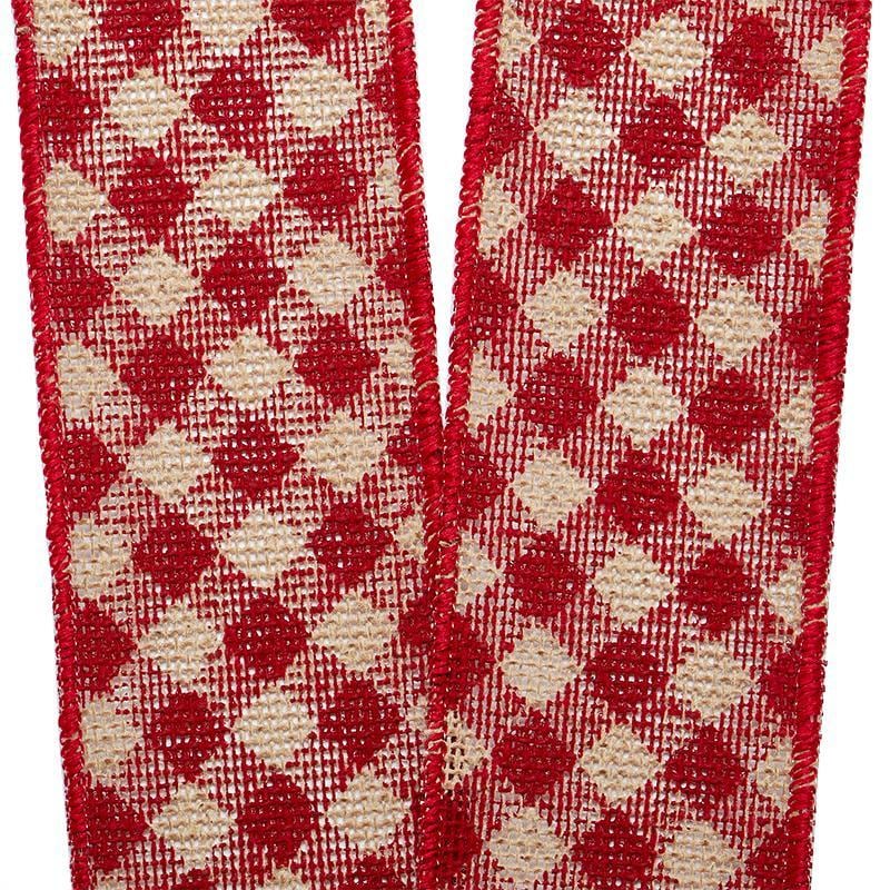 Plaid Print On Faux Burlap Wired Ribbon 2 1/2 '' X 10 yd - 1 / ROLL