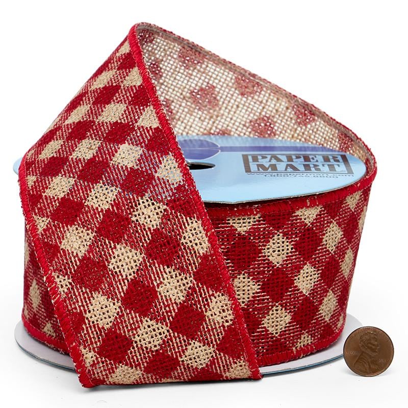 Plaid Print On Faux Burlap Wired Ribbon 2 1/2 '' X 10 yd - 1 / ROLL