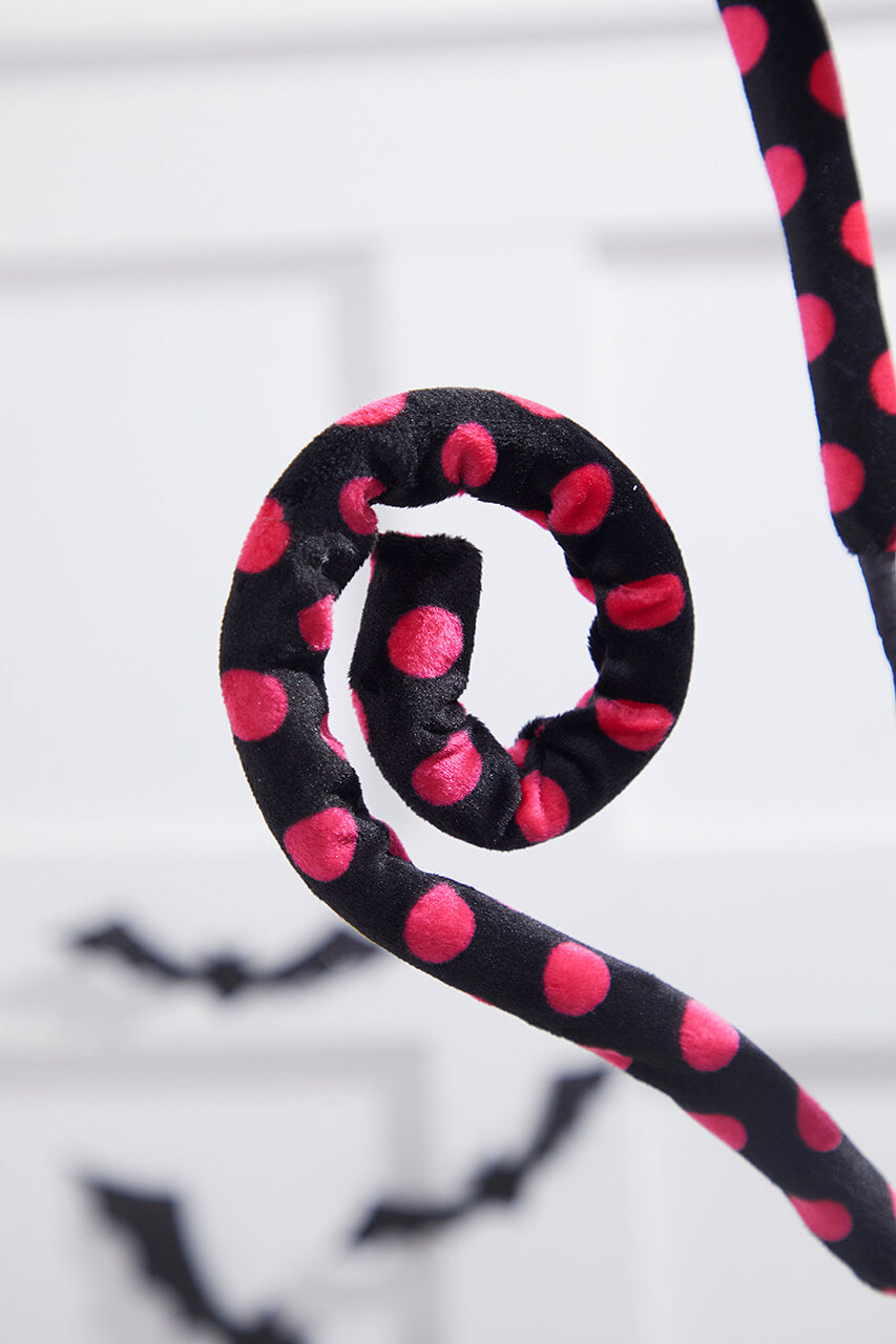 29” Black & Pink Polkadot Spiral Curly Spray
