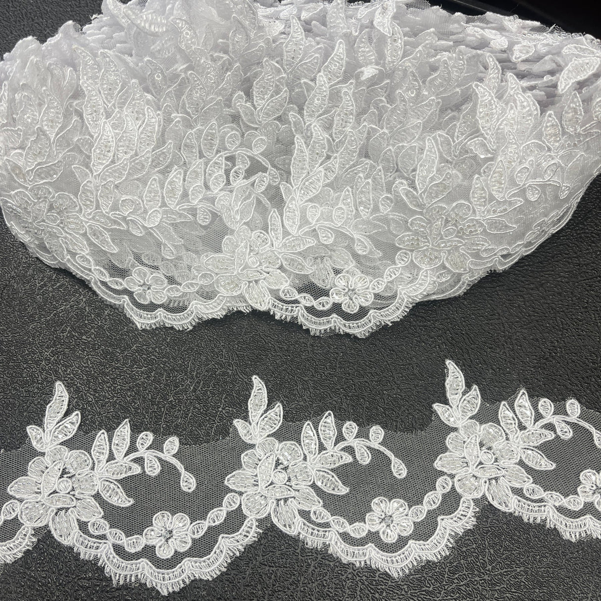 1 Yard Beaded & Corded Embroidered Lace Trim 3" Wide 100% Polyester Net Mesh for Special Occasion Dresses