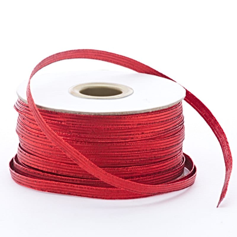 Flat Metallic Elastic Stretch Trim 5 mm x 50 yd Red Color 1 / ROLL