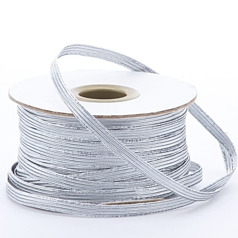 Flat Metallic Elastic Stretch Trim 5 mm x 50 yd Silver Color 1 / ROLL