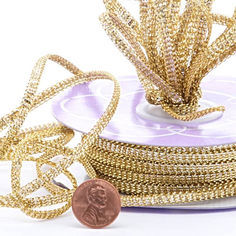 Gold W/ Silver Flat Metallic Trim  5 mm  40 yd  - 1 / ROLL