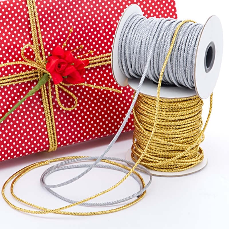 Tight Braided Metallic Round Cord Silver Color 1 / ROLL