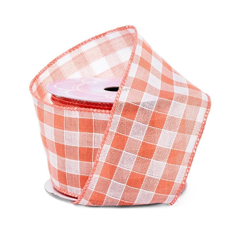 Gigi Gingham Wired Ribbon 2 1/2 '' X 10 yd Coral Color 1 / roll