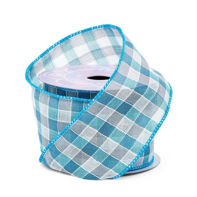 Gigi Gingham Wired Ribbon 2 1/2 '' X 10 yd Sky Blue Color 1 / roll