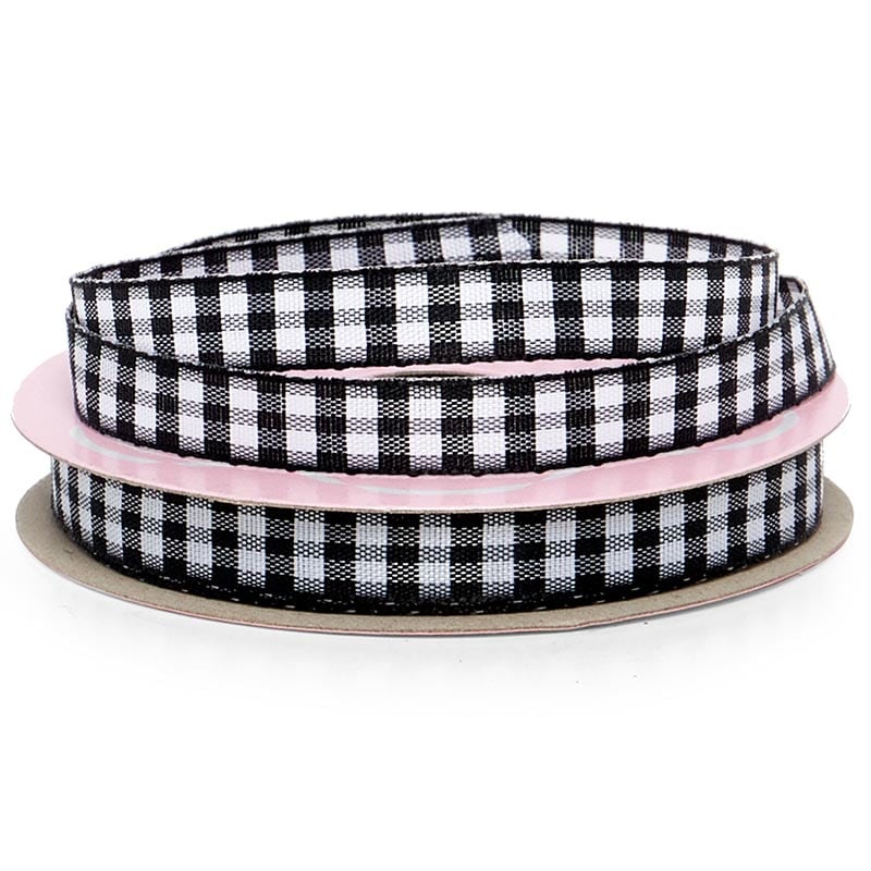 Narrow Gingham Ribbon Black / White Color 1 / ROLL