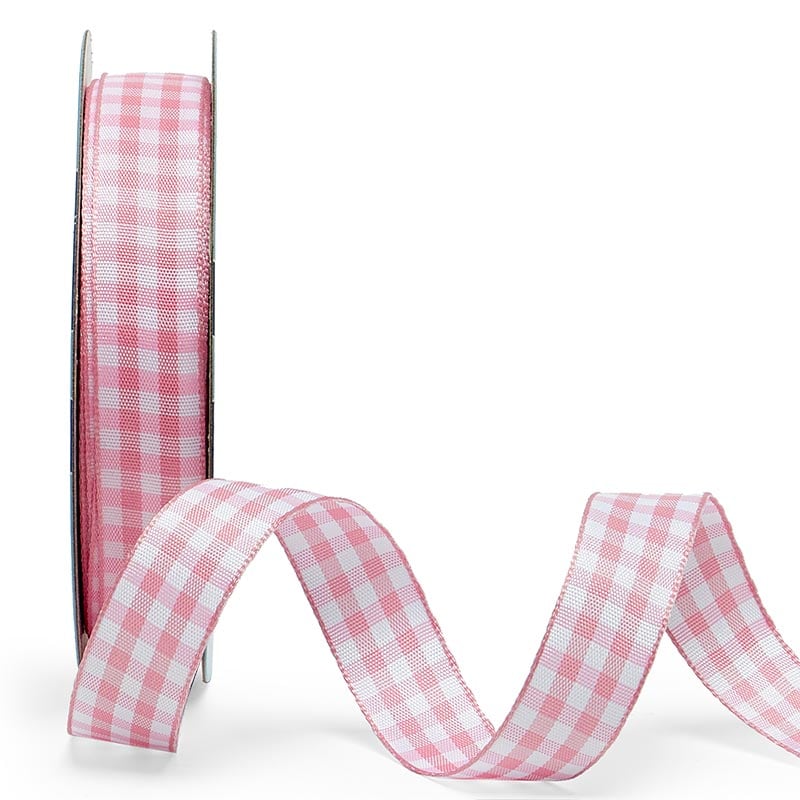 Light Pink Gingham Weave Ribbon – 5/8" x 25 Yards (1 Roll)