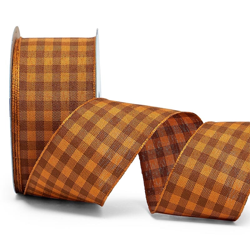 Gingham Natural Style Ribbon 1 1/2 '' x 10 yd Burnt Orange Color 1 / ROLL