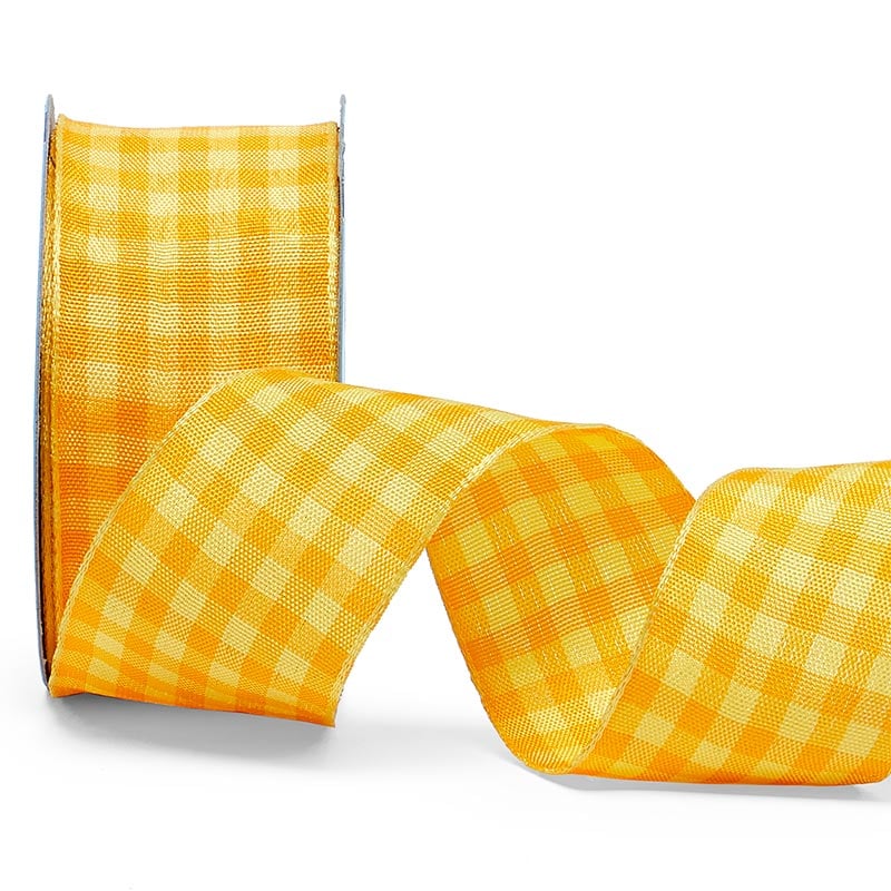 Gingham Natural Style Ribbon 1 1/2 '' x 10 yd Yellow Color 1 / ROLL