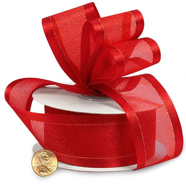 Gold Edged Sparkle Center Arabesque Ribbon 1 1/2 '' x 25 yd Red Color 1 / ROLL