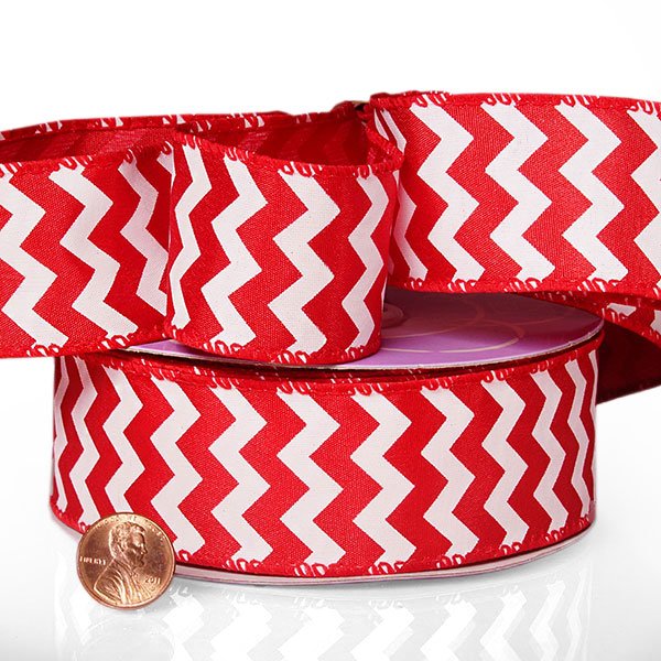 Satin Wired Chevron Ribbon 1 1/2 '' X 20 yd Red Color 1 / roll