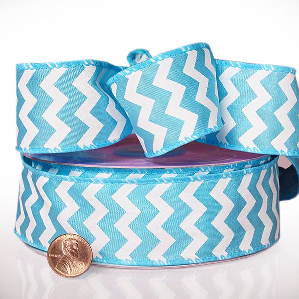 Satin Wired Chevron Ribbon 1 1/2 '' X 20 yd Sky Blue Color 1 / roll