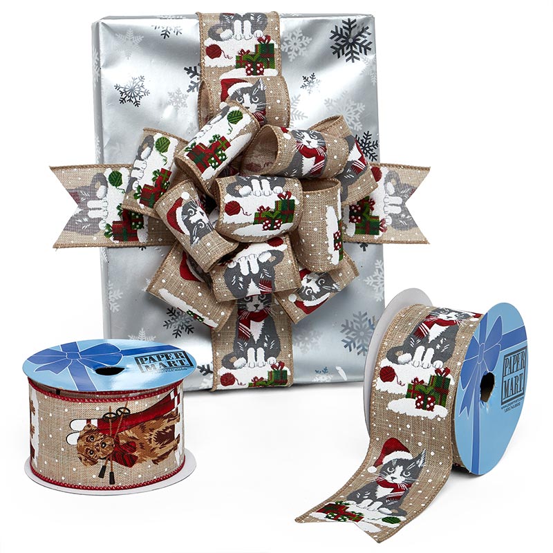 Christmas Pets On Wired Ribbon 2 1/2 '' X 10 yd Cats Color 1 / ROLL