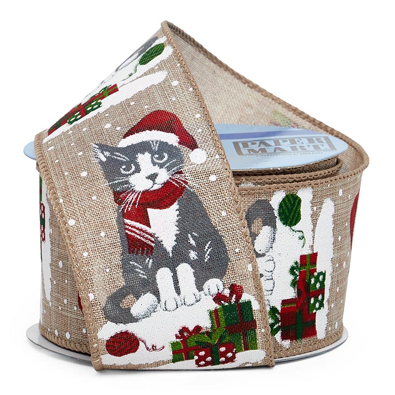 Christmas Pets On Wired Ribbon 2 1/2 '' X 10 yd Cats Color 1 / ROLL