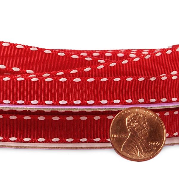 Red Narrow Saddle/Side Stitched Grosgrain Ribbon – 3/8" x 25 Yards (1 Roll)