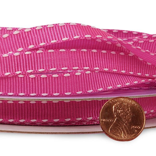Hot Pink Narrow Saddle/Side Stitched Grosgrain Ribbon – 3/8" x 25 Yards (1 Roll)