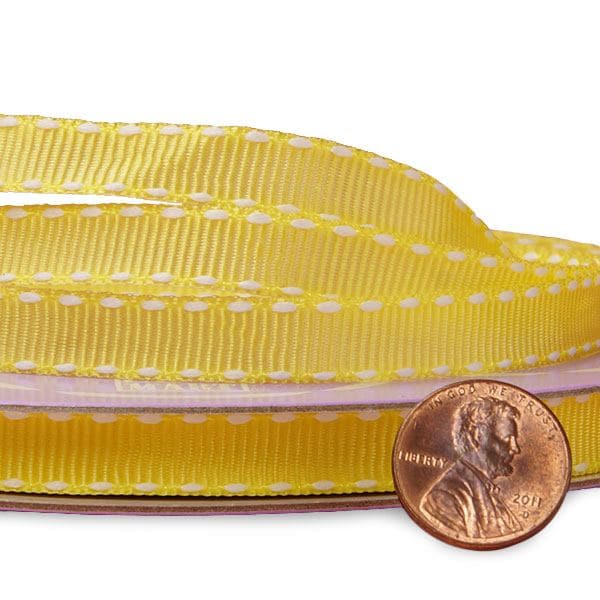 Yellow Narrow Saddle/Side Stitched Grosgrain Ribbon – 3/8" x 25 Yards (1 Roll)