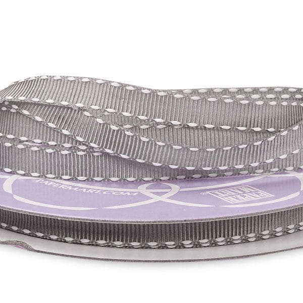 Silver Narrow Saddle/Side Stitched Grosgrain Ribbon – 3/8" x 25 Yards (1 Roll)