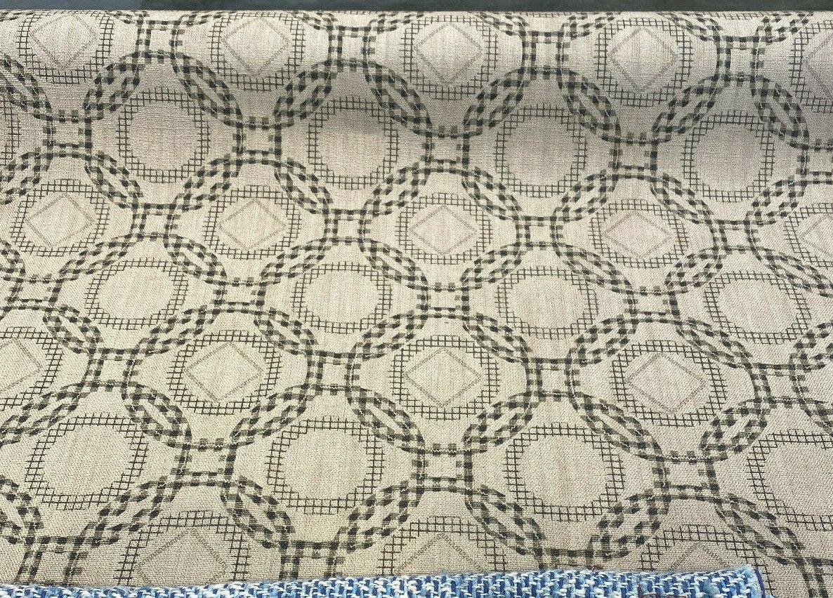 Check Around Graphite Linen Fabric - Graphite Check Pattern, 54" Width (1 Yard)