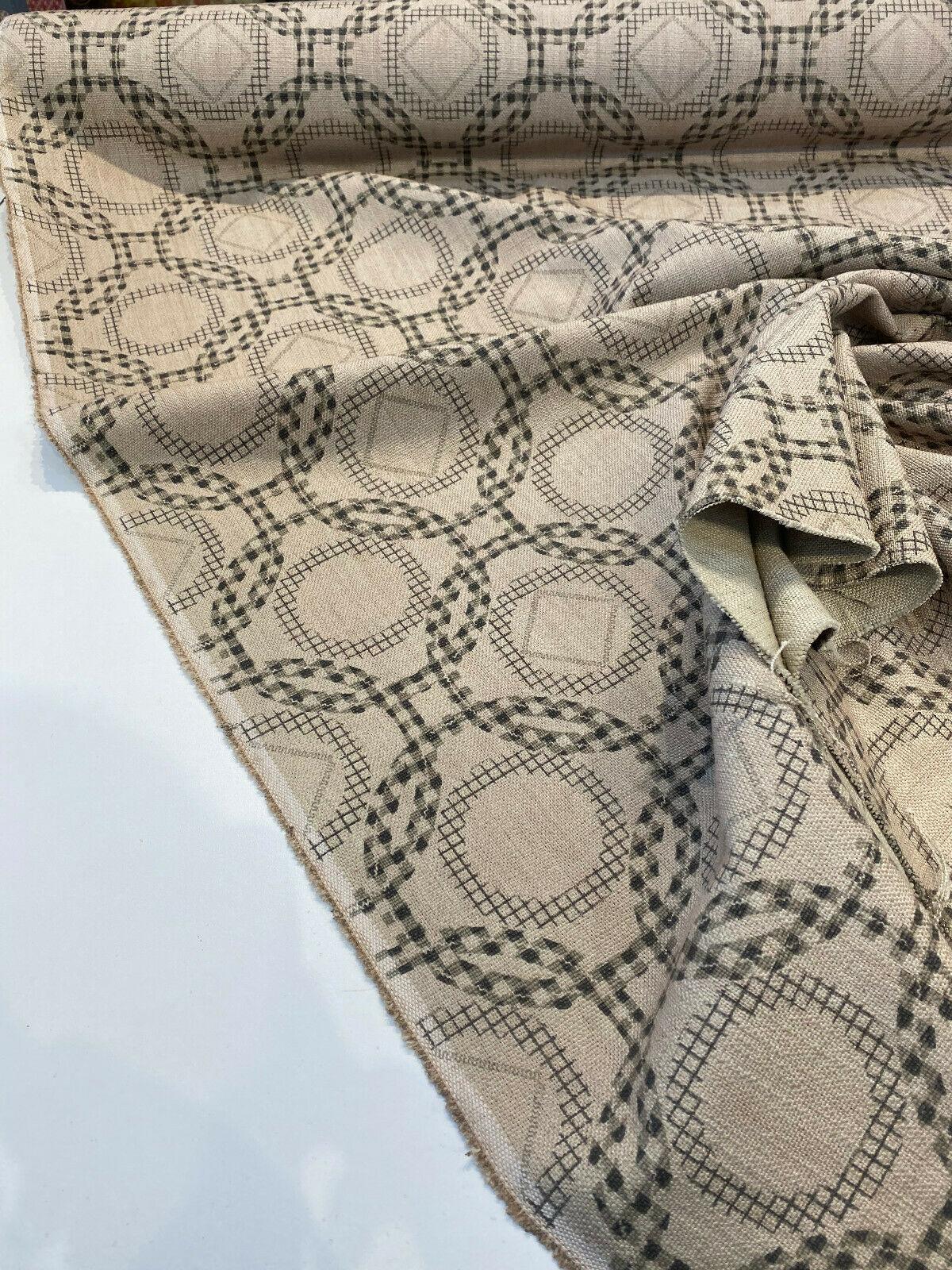 Check Around Graphite Linen Fabric - Graphite Check Pattern, 54" Width (1 Yard)