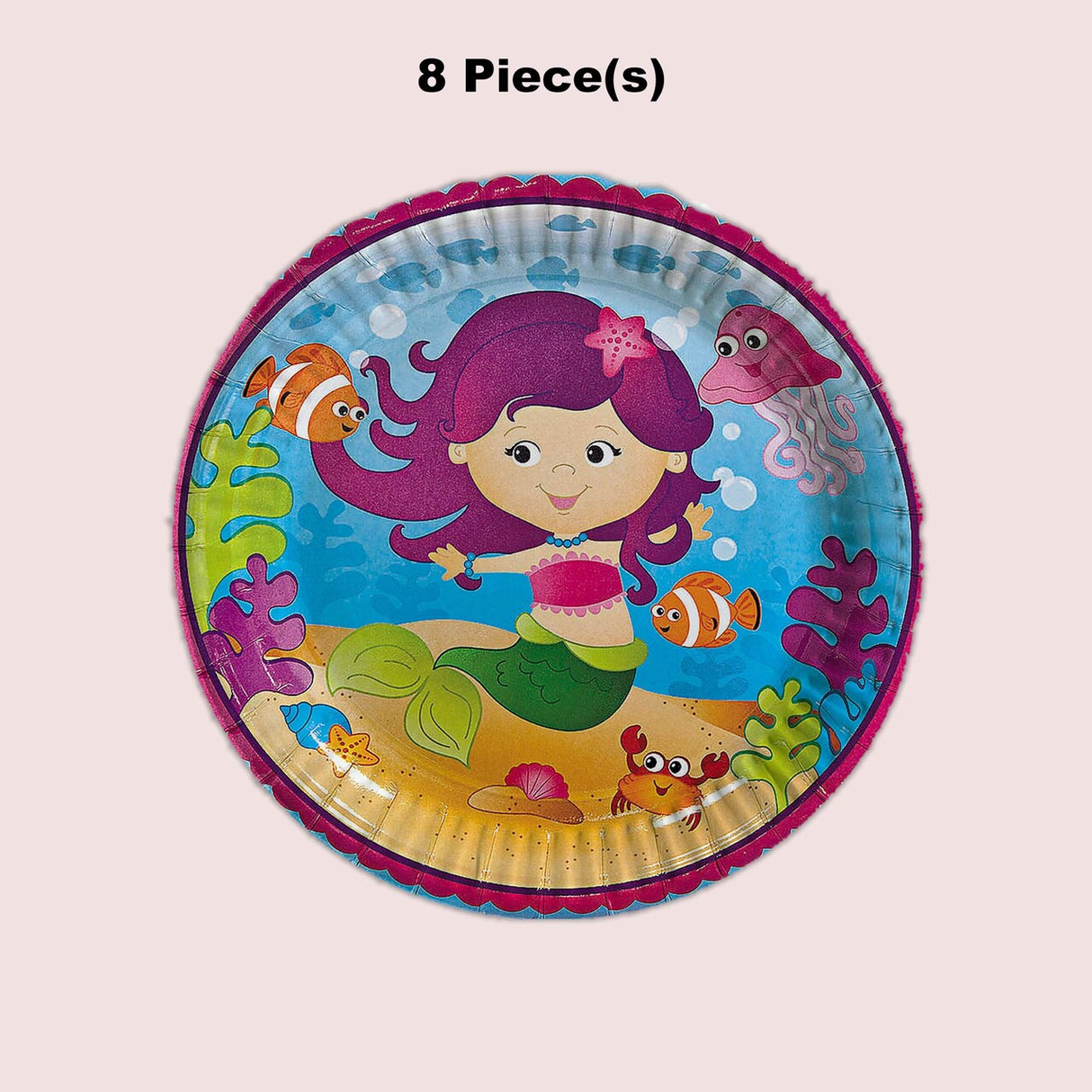 8 Ct. Mermaid Party Paper Dinner Plates Underwater Theme Birthday Supplies 9"
