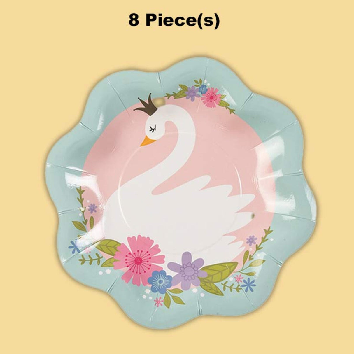 8 Ct. Sweet Swan Scalloped Paper Dessert Plates 8 1/2" Elegant Pastel Party Tableware