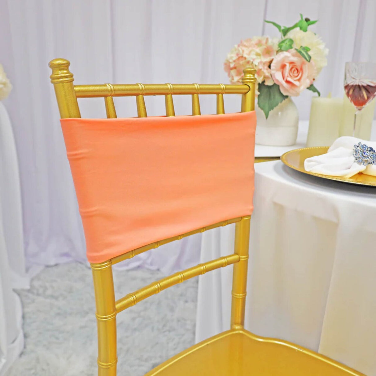 10 Pieces Soft Apricot Peach Stretch Spandex Chair Bands 7 x 13 Inches