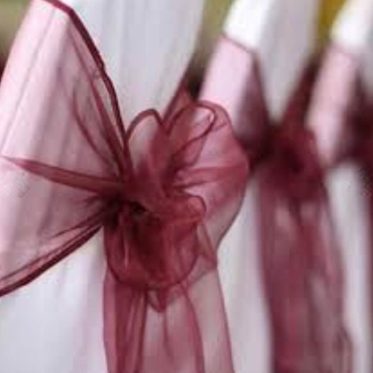 10 Pieces Plum Angle End Organza Chair Sashes, 12"x116" Elegant Event Wraps