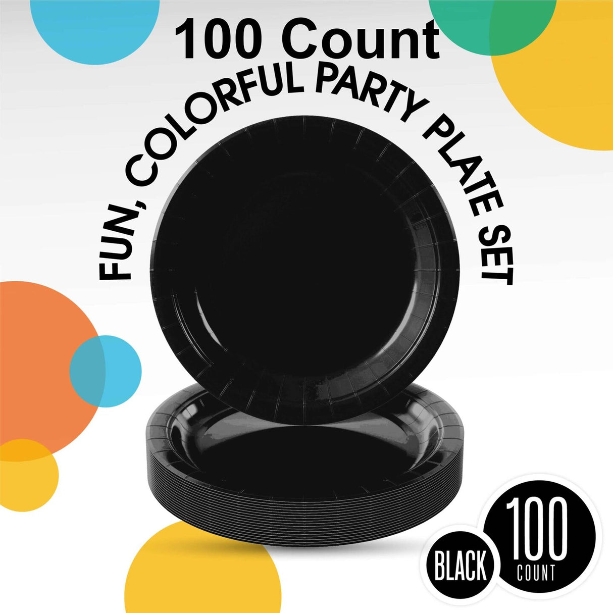100 Count Black Paper Plates Durable Disposable Party Plates for Events 10"