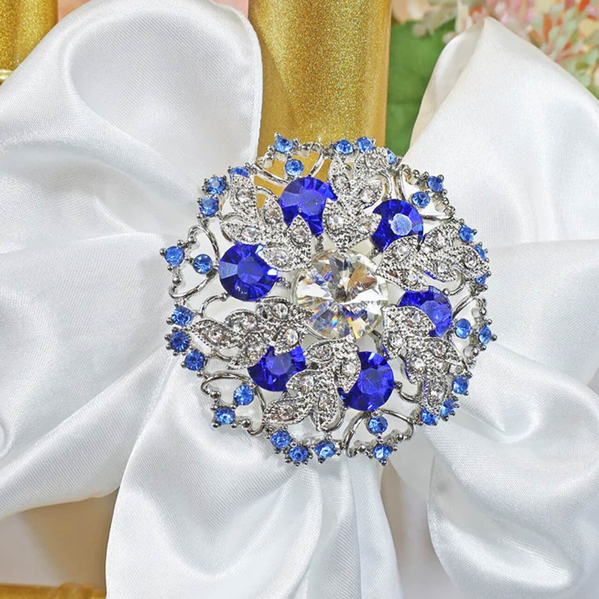 1 Piece Snowflake Rhinestone Chair Band Buckle Silver Metal Accent 2 Inch Width