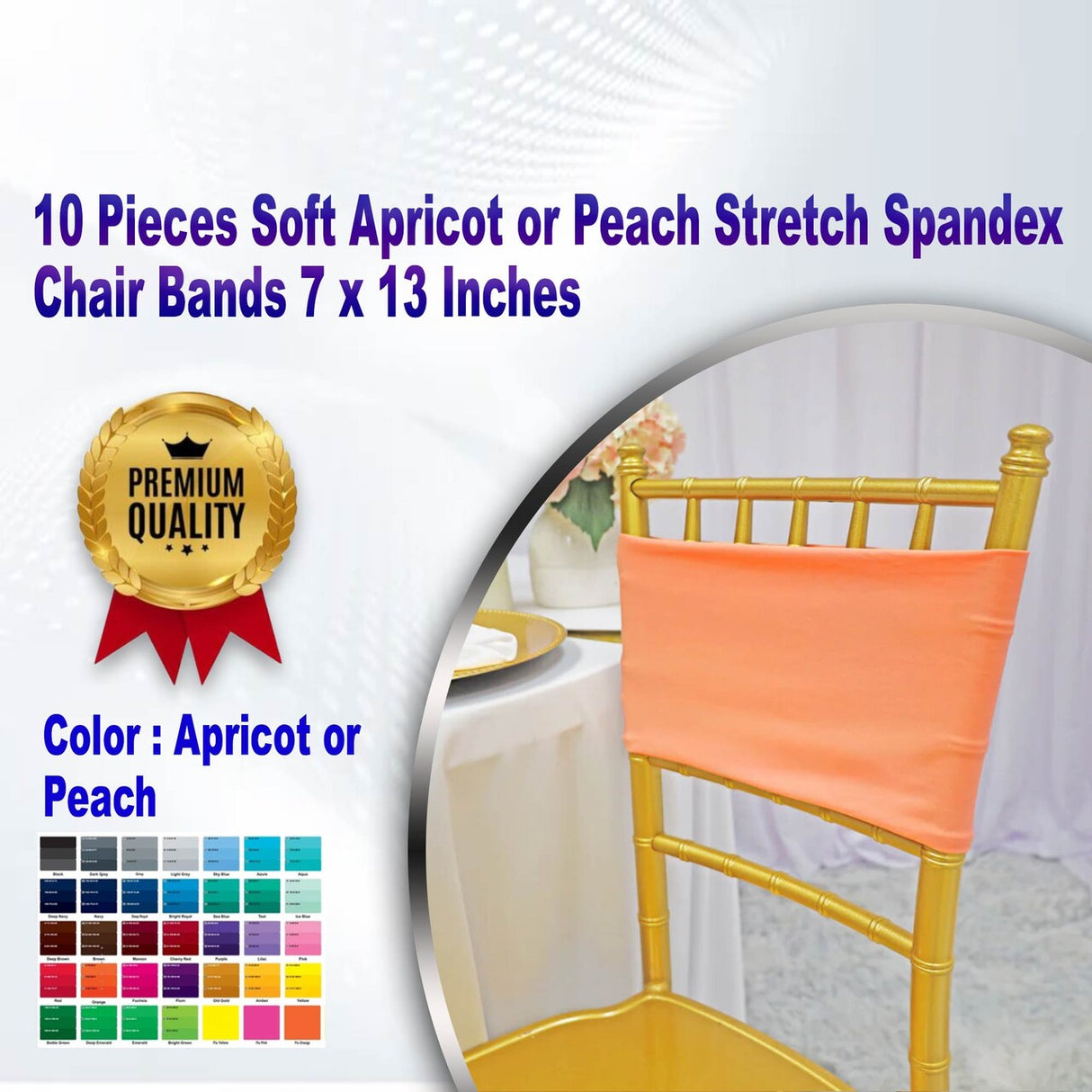 10 Pieces Soft Apricot Peach Stretch Spandex Chair Bands 7 x 13 Inches